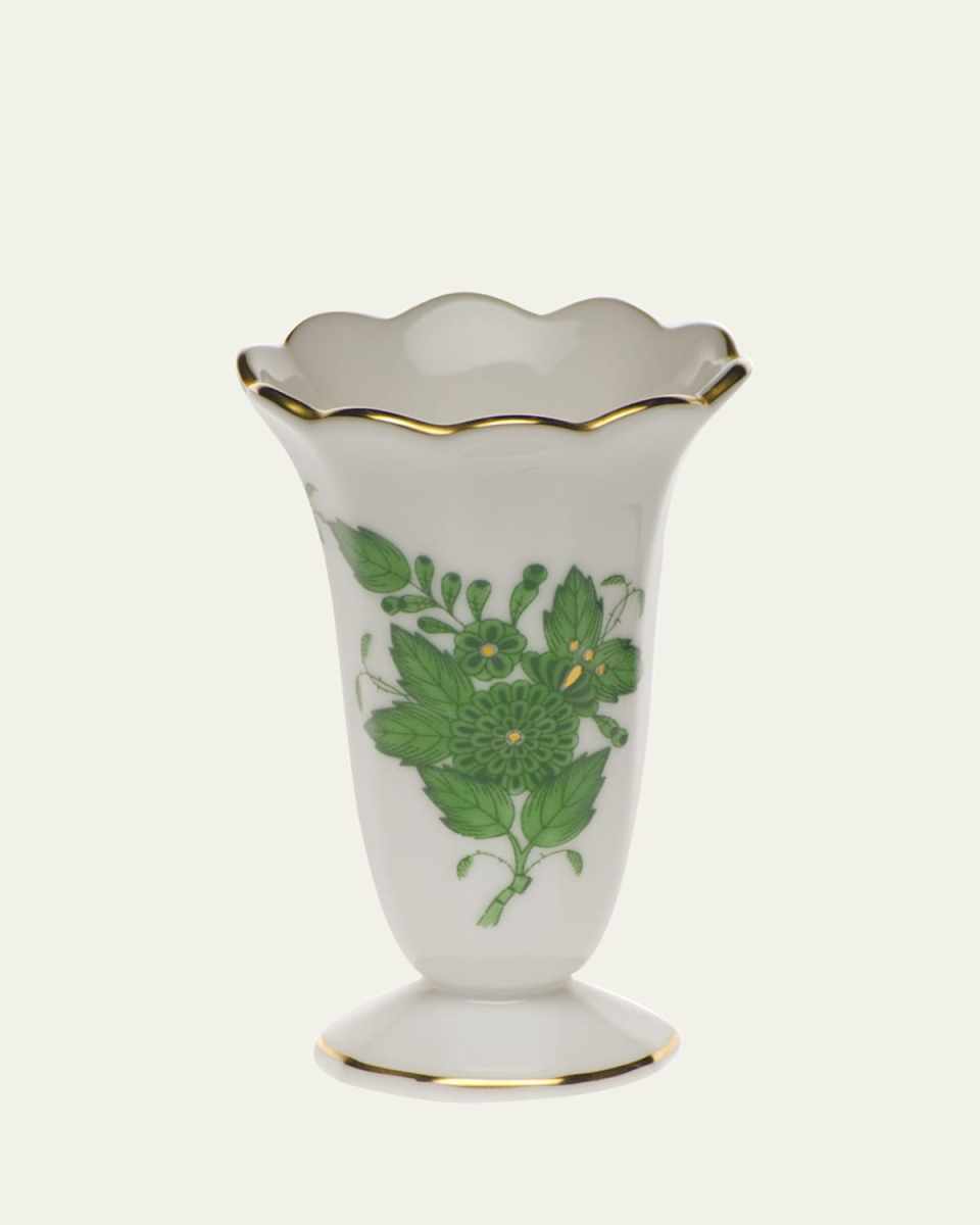Chinese Bouquet Green Scalloped Bud Vase
